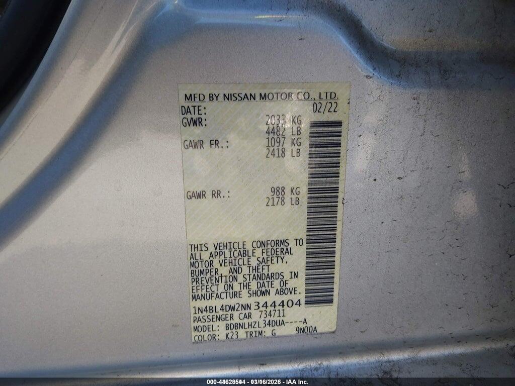 1N4BL4DW2NN344404 2022 NISSAN ALTIMA photo no. 9