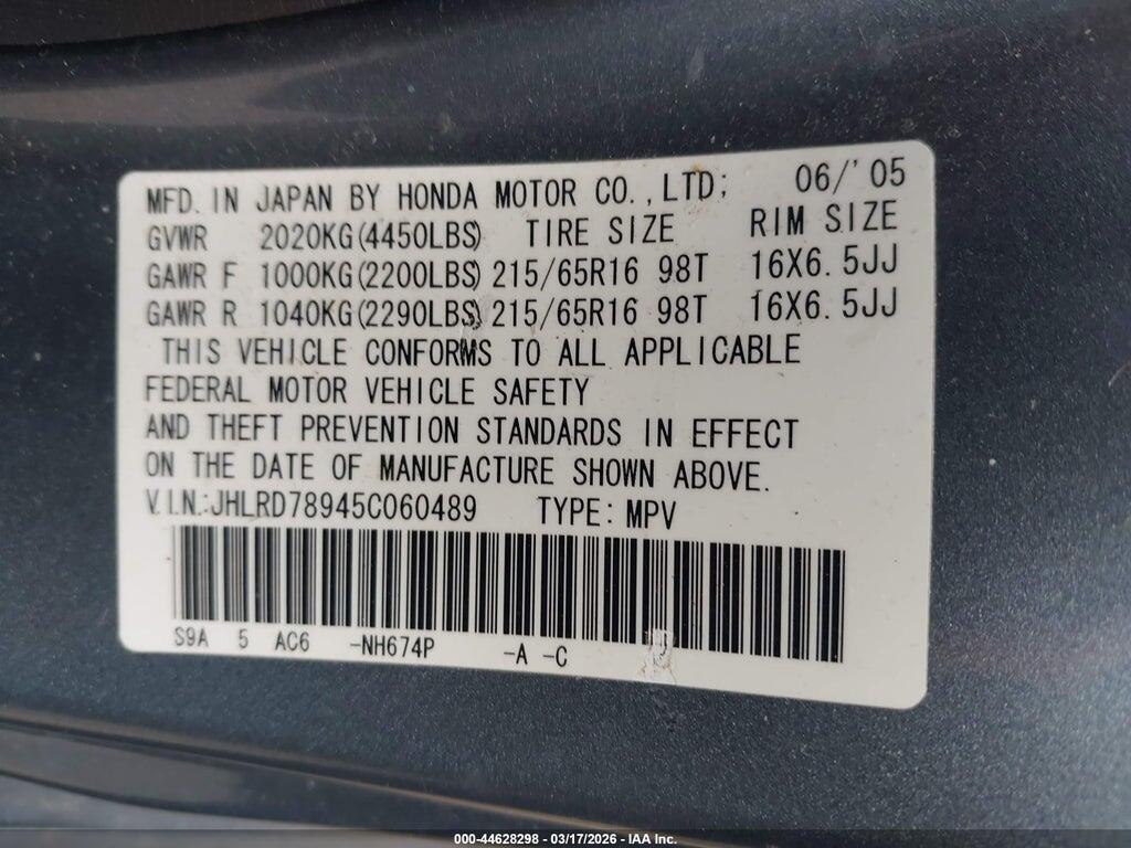 JHLRD78945C060489 2005 HONDA CR-V photo no. 9