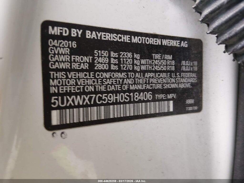 5UXWX7C59H0S18406 2017 BMW X3 photo no. 9