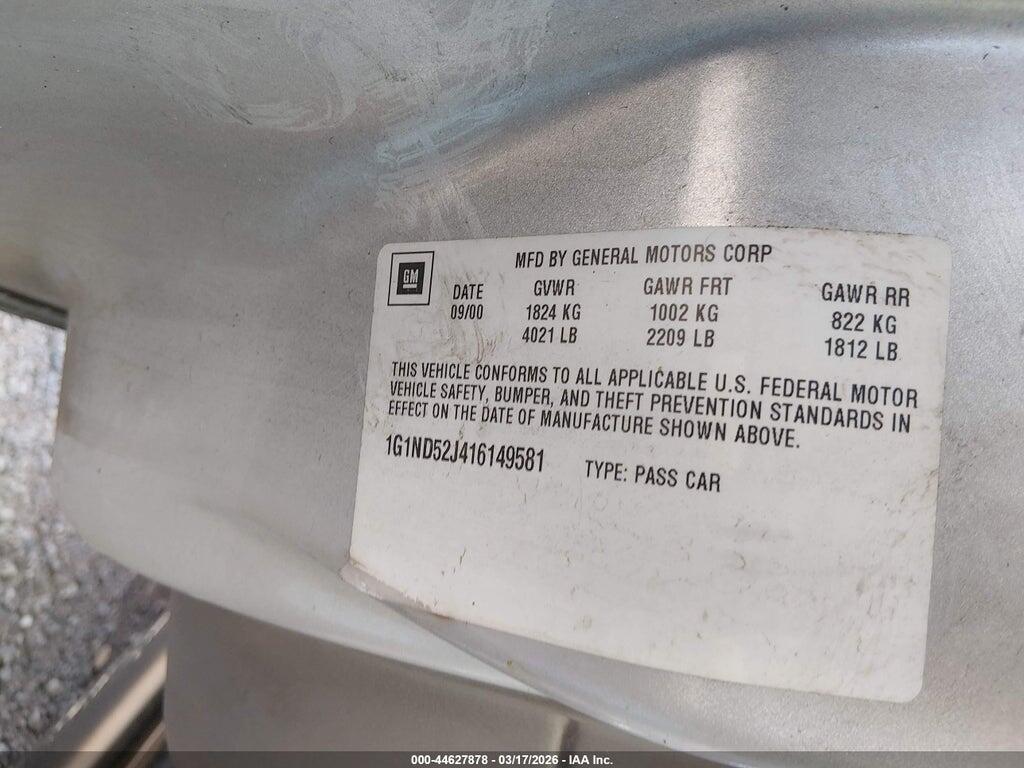 1G1ND52J416149581 2001 CHEVROLET MALIBU photo no. 9