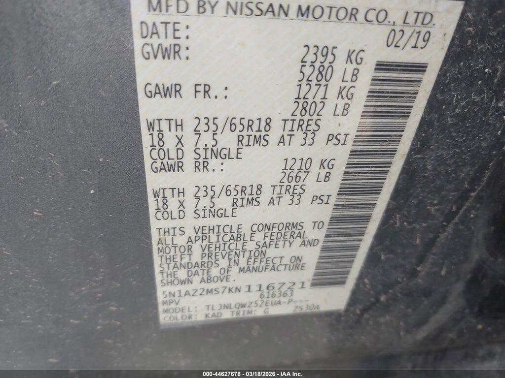 5N1AZ2MS7KN116721 2019 NISSAN MURANO photo no. 9