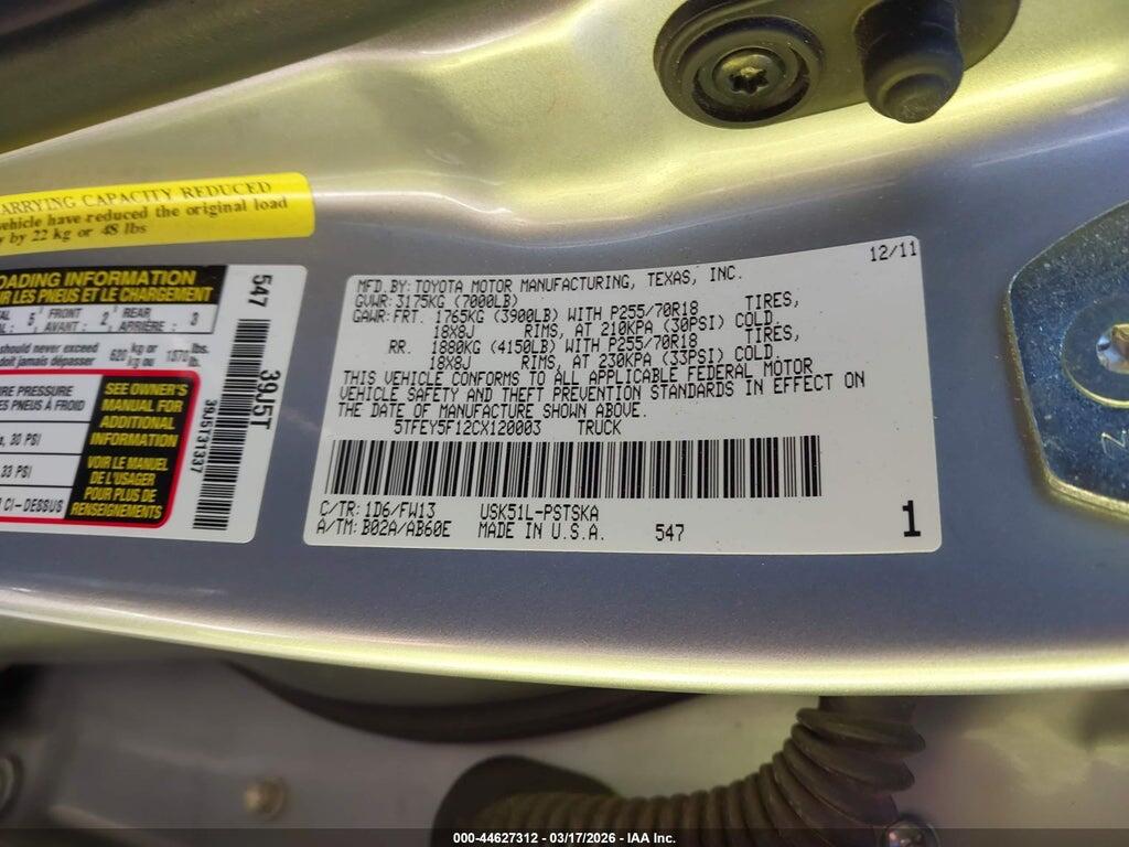 5TFEY5F12CX120003 2012 TOYOTA TUNDRA photo no. 9