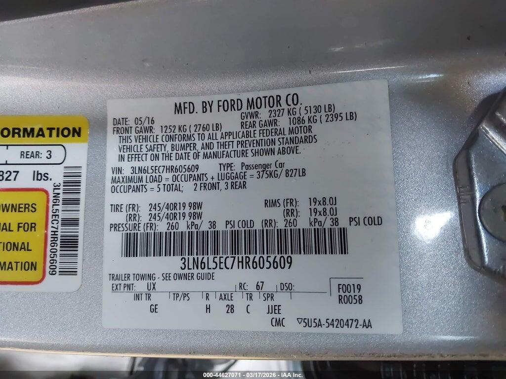 3LN6L5EC7HR605609 2017 LINCOLN MKZ photo no. 9