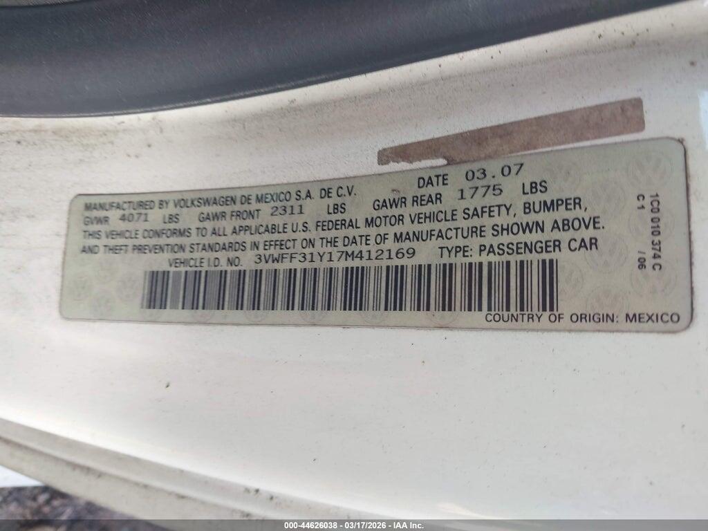 3VWFF31Y17M412169 2007 VOLKSWAGEN NEW BEETLE photo no. 9