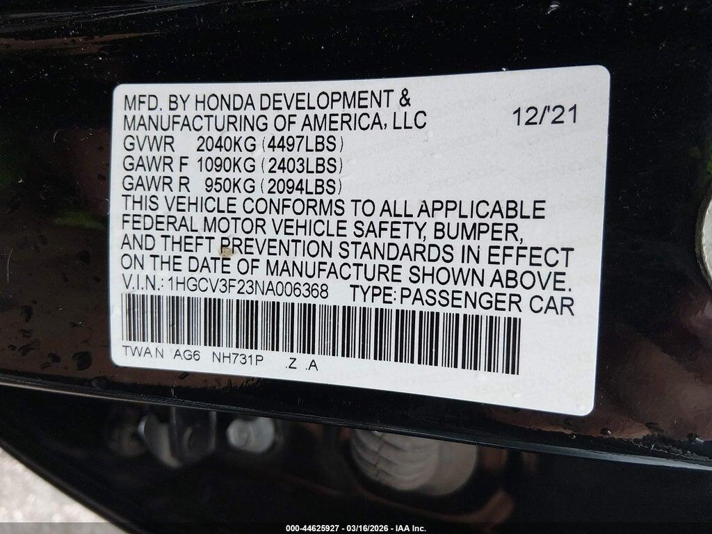 1HGCV3F23NA006368 2022 HONDA ACCORD HYBRID photo no. 9