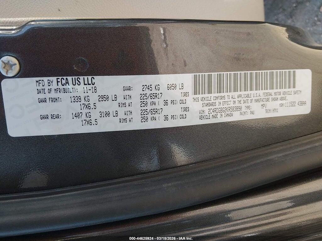 2C4RDGBG2KR583890 2019 DODGE GRAND CARAVAN photo no. 9