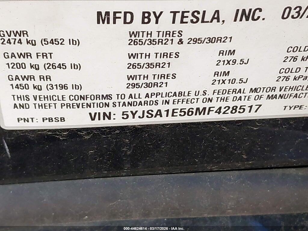 5YJSA1E56MF428517 2021 TESLA MODEL S photo no. 9