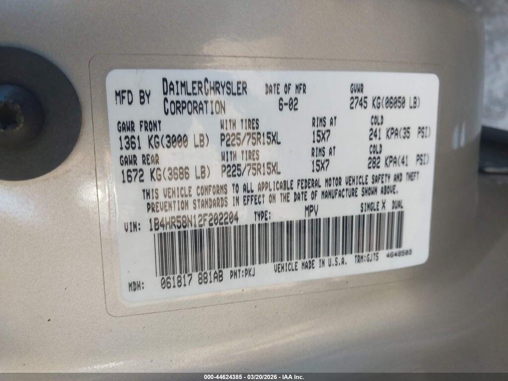 1B4HR58N12F202204 2002 DODGE DURANGO photo no. 9