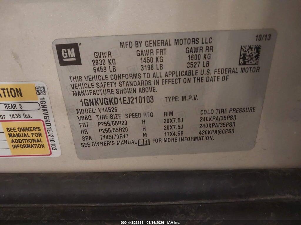 1GNKVGKD1EJ210103 2014 CHEVROLET TRAVERSE photo no. 9