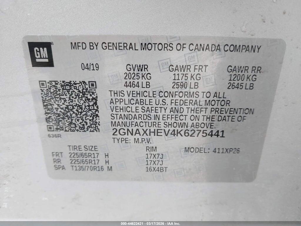 2GNAXHEV4K6275441 2019 CHEVROLET EQUINOX photo no. 9