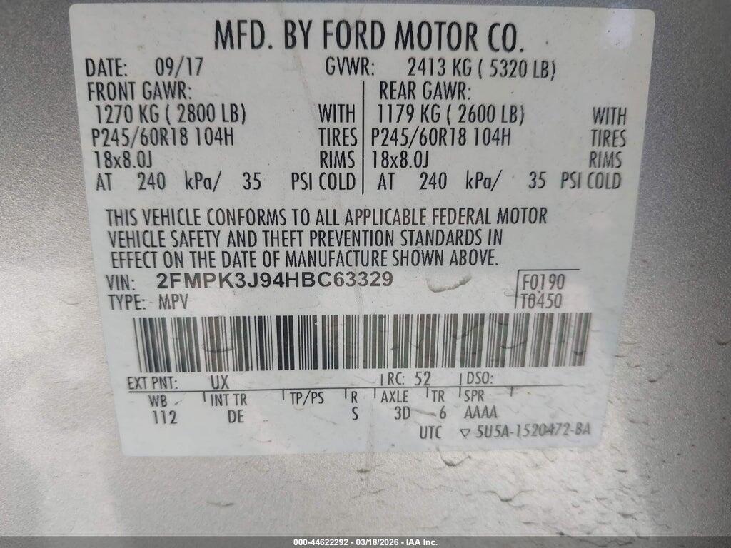 2FMPK3J94HBC63329 2017 FORD EDGE photo no. 9