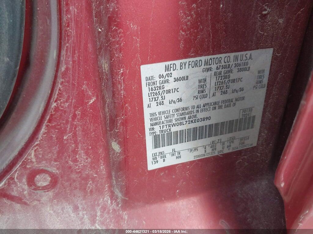 1FTRW08L72KE03890 2002 FORD F-150 photo no. 9
