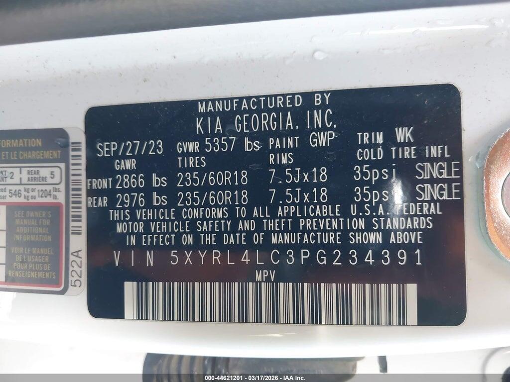 5XYRL4LC3PG234391 2023 KIA SORENTO photo no. 9
