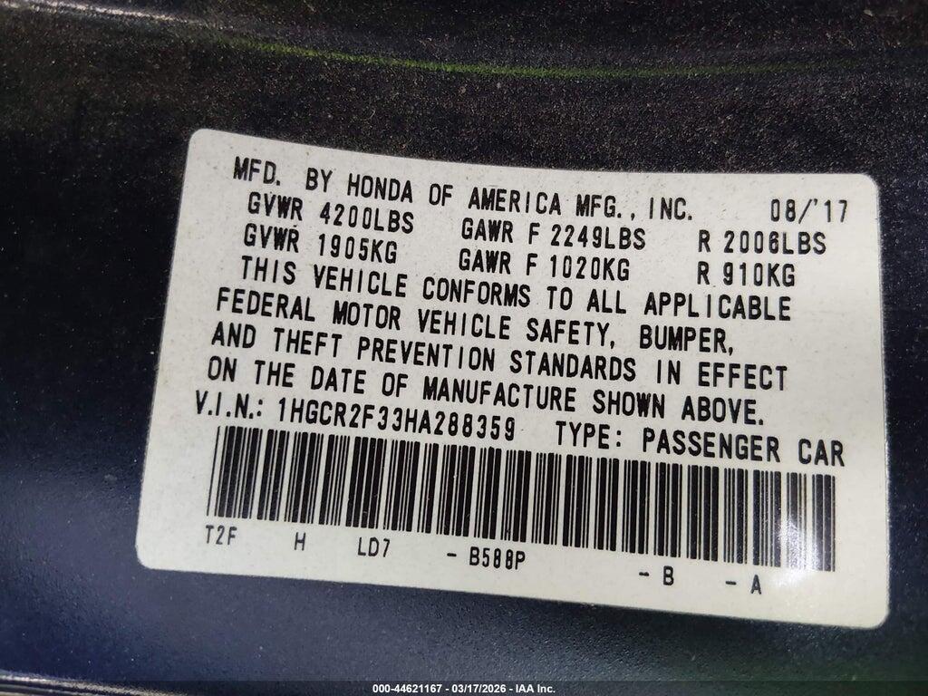 1HGCR2F33HA288359 2017 HONDA ACCORD photo no. 9