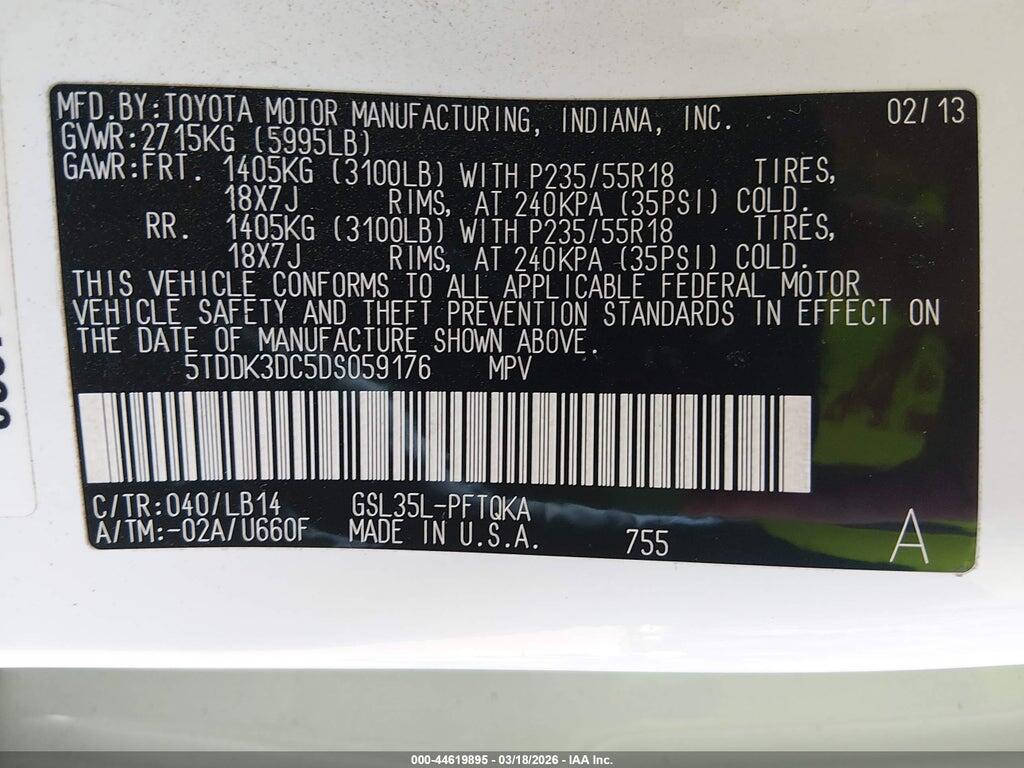 5TDDK3DC5DS059176 2013 TOYOTA SIENNA photo no. 9