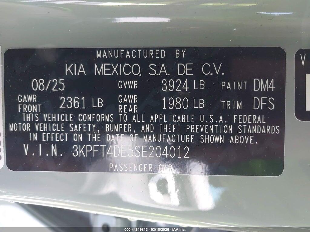 3KPFT4DE5SE204012 2025 KIA K4 photo no. 9