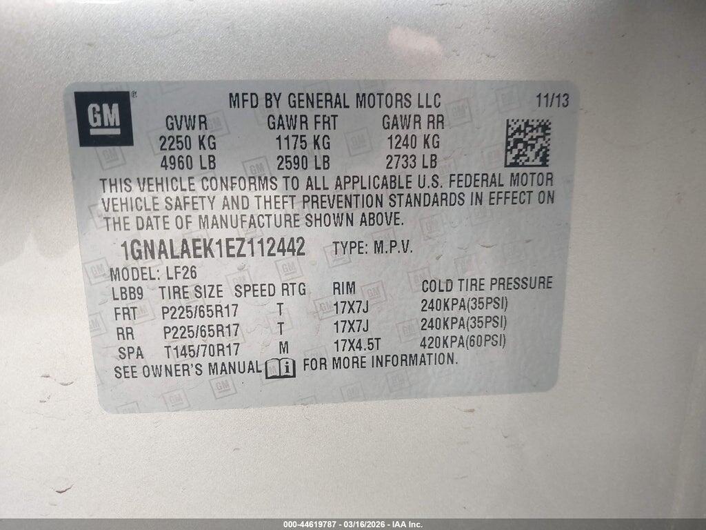 1GNALAEK1EZ112442 2014 CHEVROLET EQUINOX photo no. 9