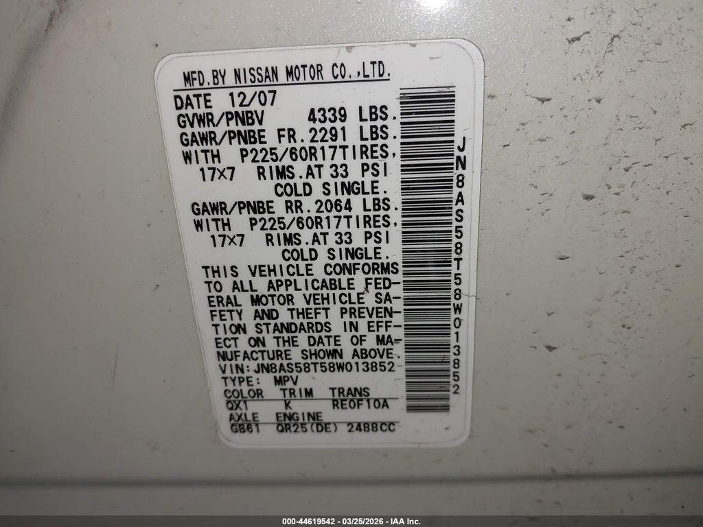 JN8AS58T58W013852 2008 NISSAN ROGUE photo no. 9