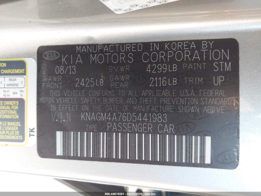 KNAGM4A76D5441983 2013 KIA OPTIMA photo no. 9