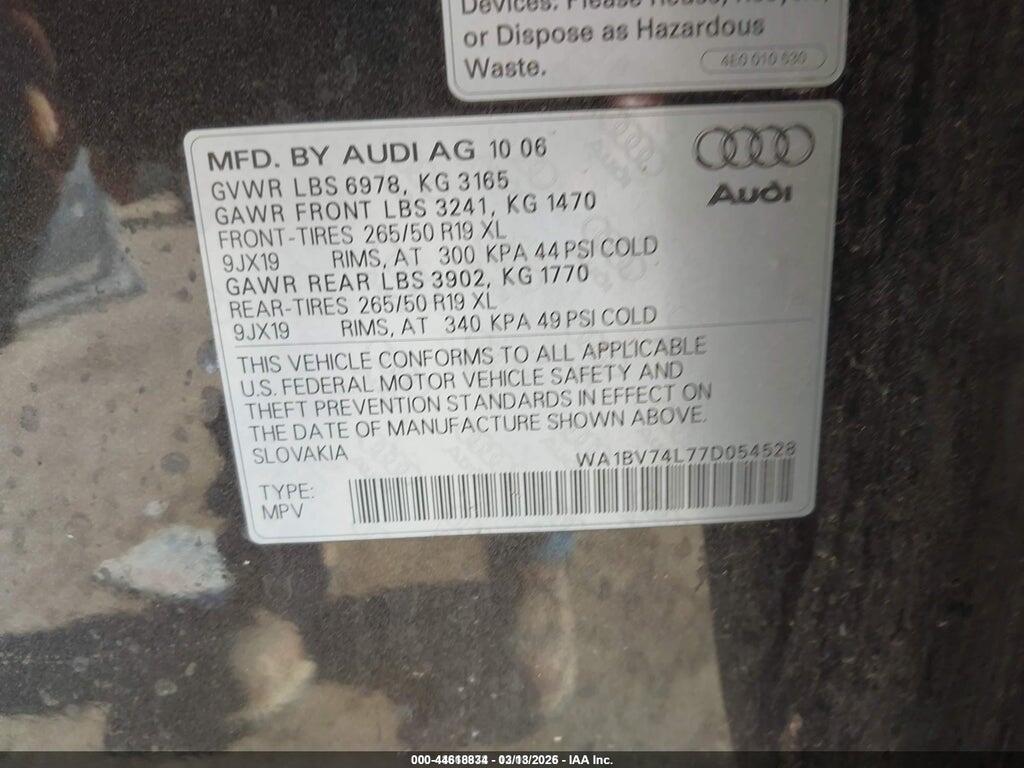 WA1BV74L77D054528 2007 AUDI Q7 photo no. 9