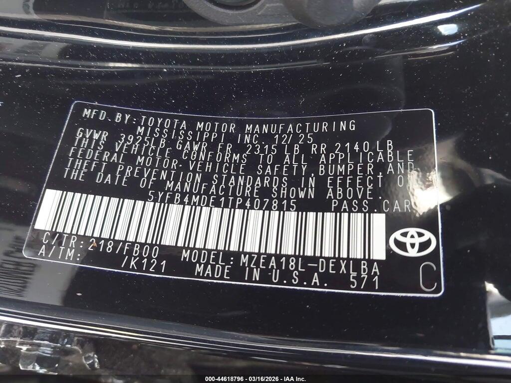 5YFB4MDE1TP407815 2026 TOYOTA COROLLA photo no. 9
