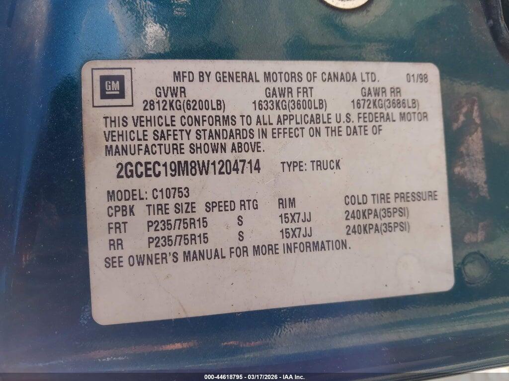 2GCEC19M8W1204714 1998 CHEVROLET C1500 photo no. 9