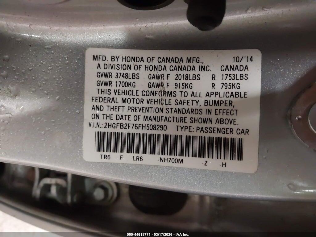 2HGFB2F76FH508290 2015 HONDA CIVIC photo no. 9
