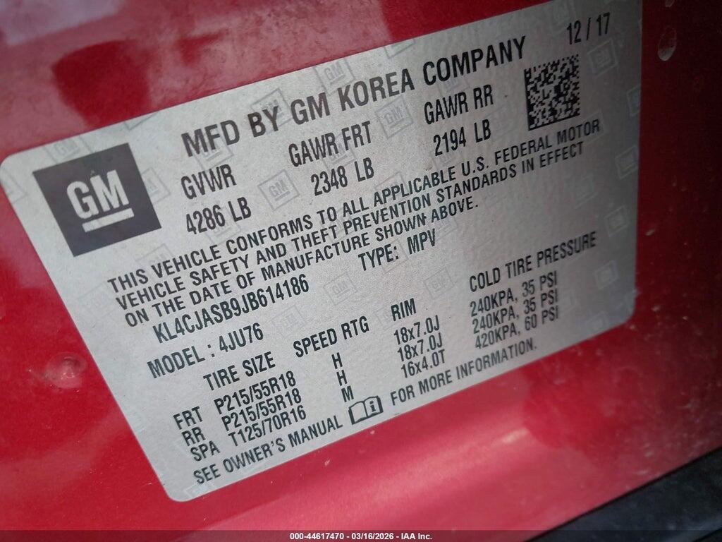 KL4CJASB9JB614186 2018 BUICK ENCORE photo no. 9