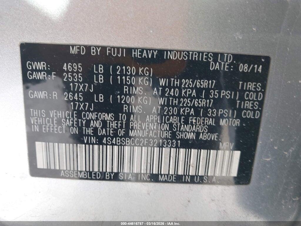 4S4BSBCC2F3213331 2015 SUBARU OUTBACK photo no. 9