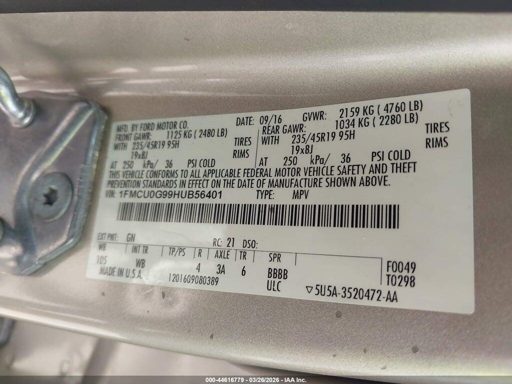 1FMCU0G99HUB56401 2017 FORD ESCAPE photo no. 9