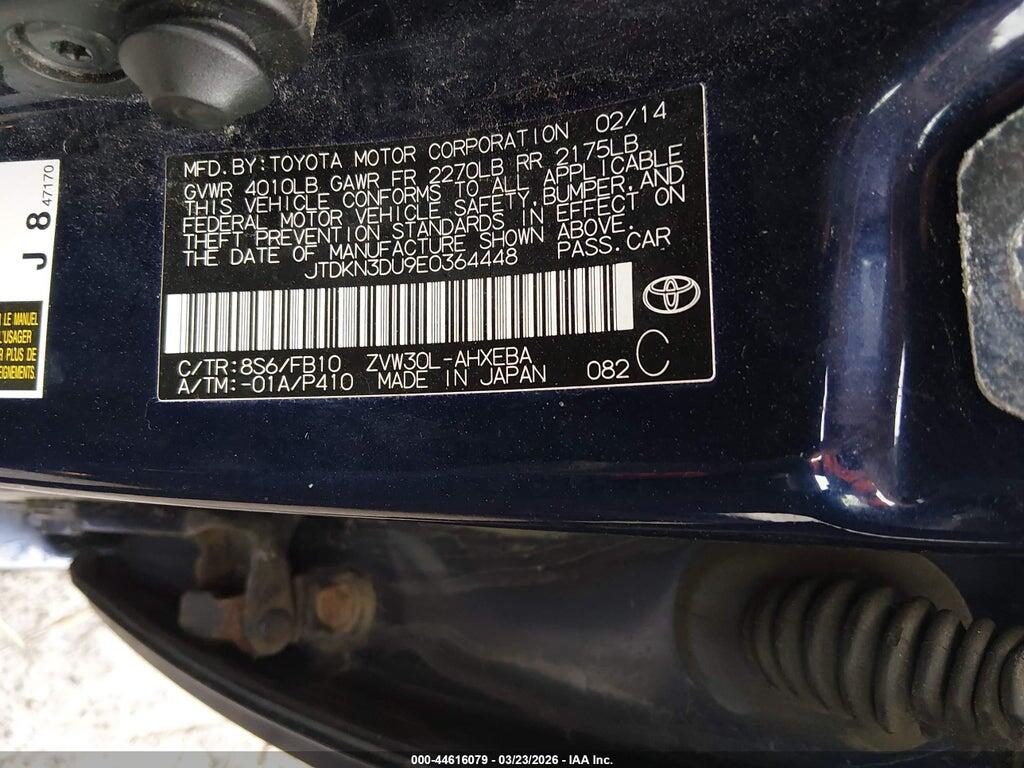 JTDKN3DU9E0364448 2014 TOYOTA PRIUS photo no. 9