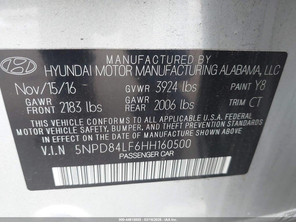 5NPD84LF6HH160500 2017 HYUNDAI ELANTRA photo no. 9