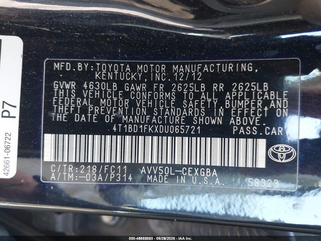 4T1BD1FKXDU065721 2013 TOYOTA CAMRY HYBRID photo no. 9