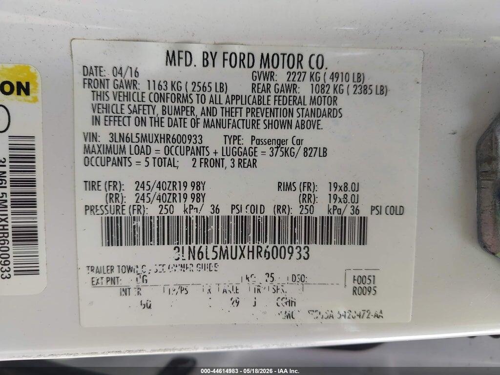 3LN6L5MUXHR600933 2017 LINCOLN MKZ HYBRID photo no. 9