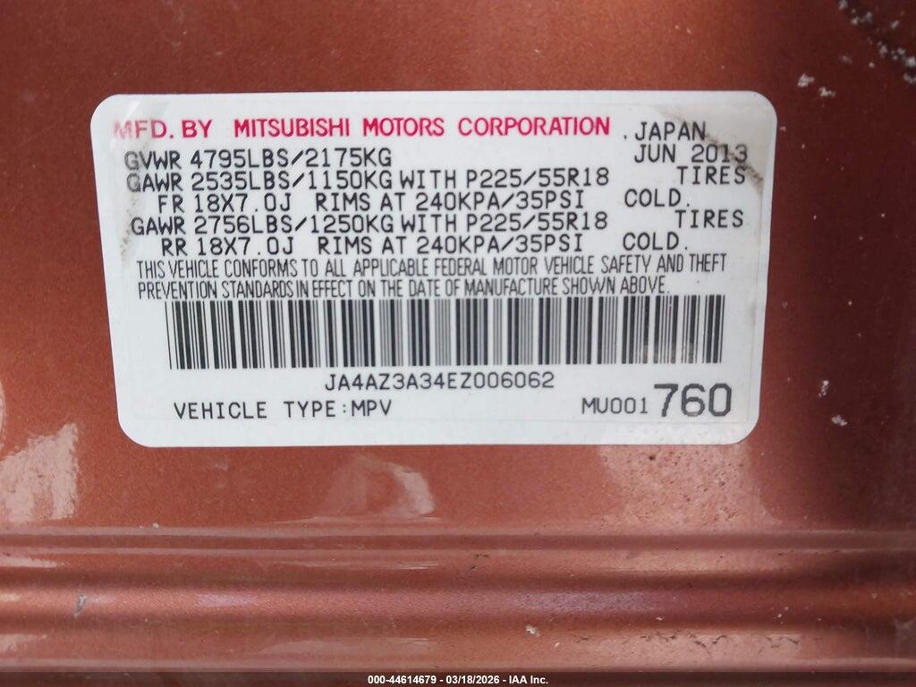 JA4AZ3A34EZ006062 2014 MITSUBISHI OUTLANDER photo no. 9