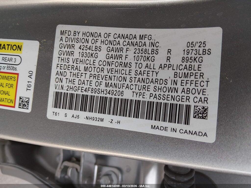 2HGFE4F89SH349206 2025 HONDA CIVIC HYBRID photo no. 9