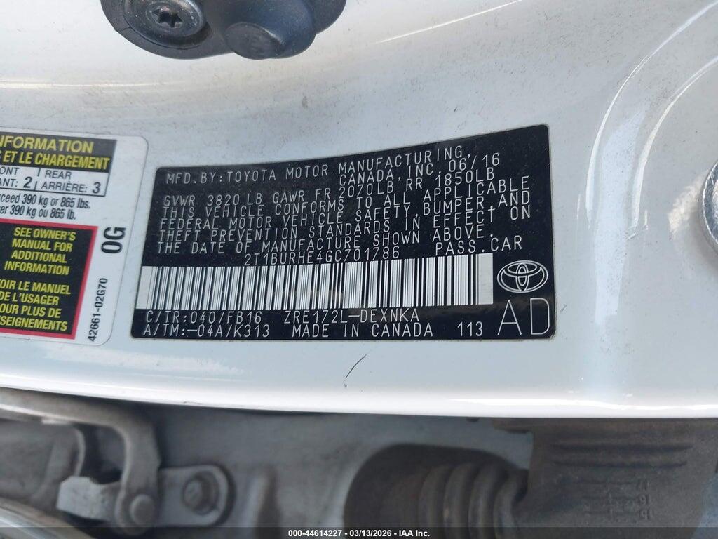 2T1BURHE4GC701786 2016 TOYOTA COROLLA photo no. 9