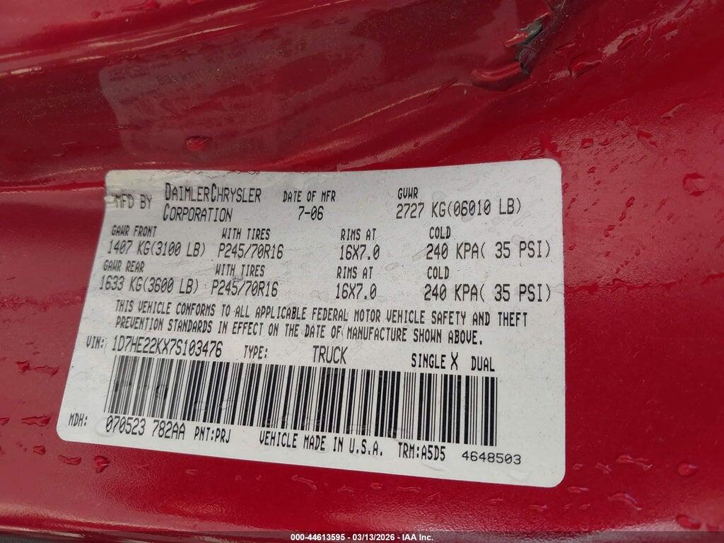 1D7HE22KX7S103476 2007 DODGE DAKOTA photo no. 9