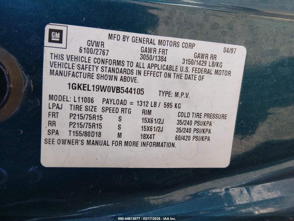 1GKEL19W0VB544105 1997 GMC SAFARI photo no. 9
