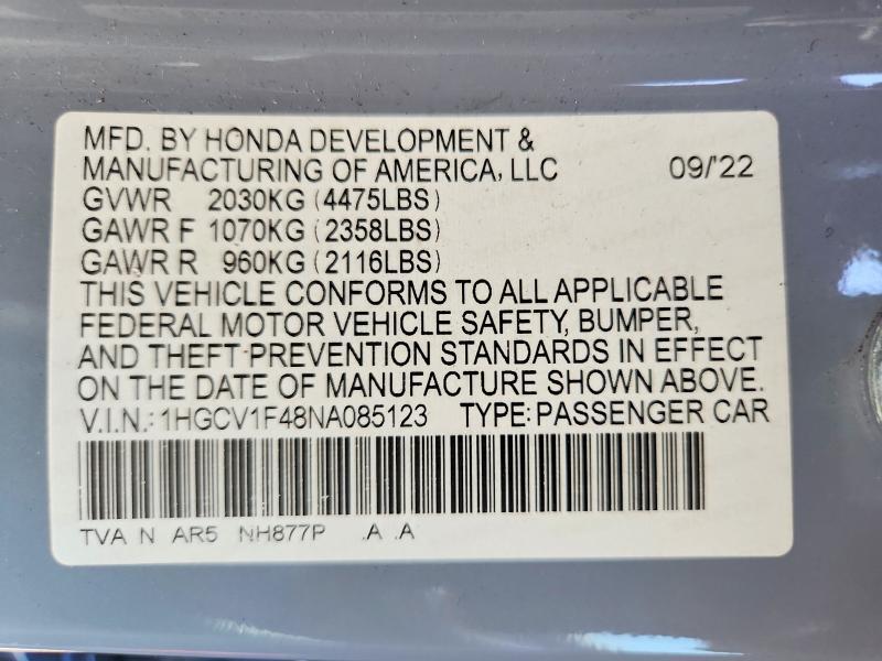 2022 HONDA ACCORD SPORT SE — Фото 12 из 12