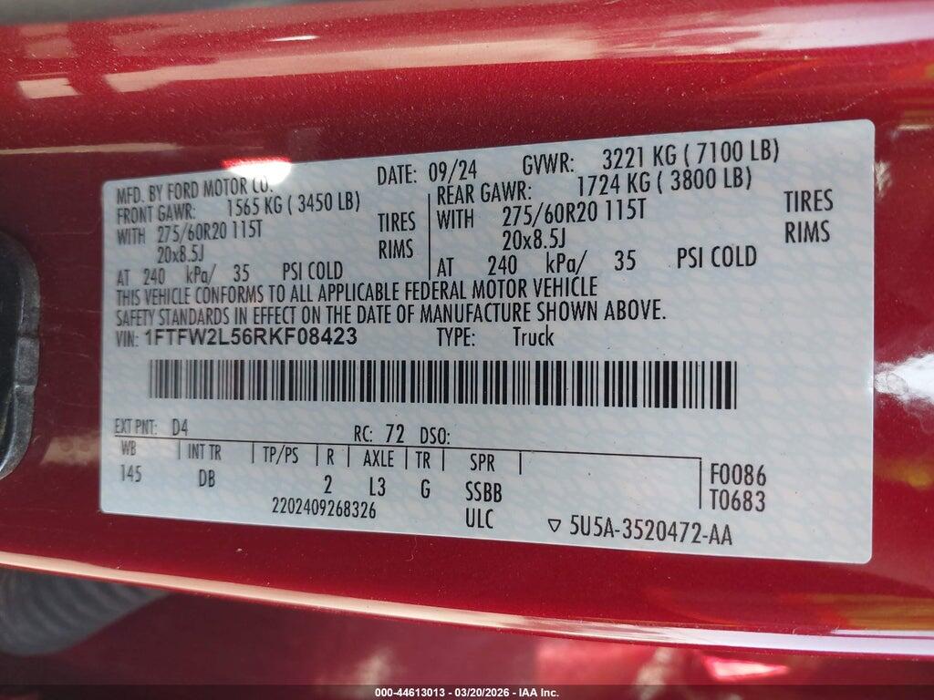 1FTFW2L56RKF08423 2024 FORD F-150 photo no. 9