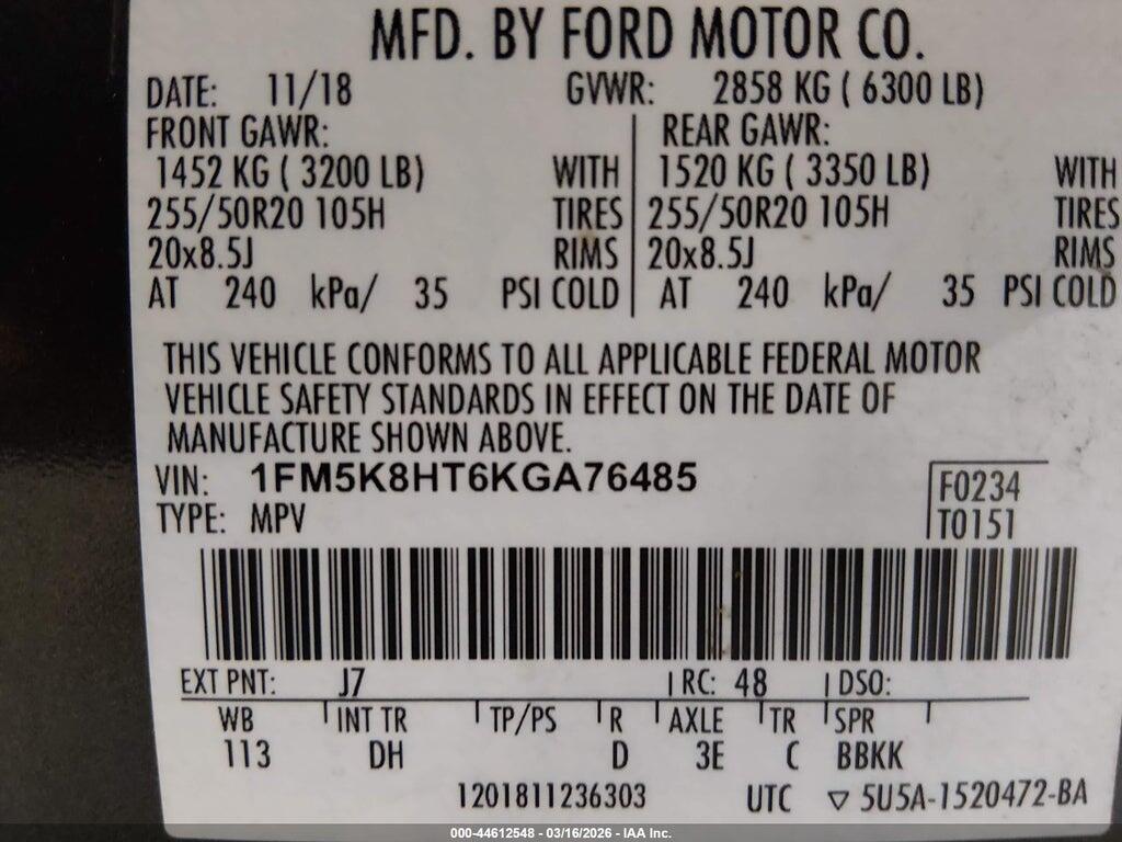 1FM5K8HT6KGA76485 2019 FORD EXPLORER photo no. 9