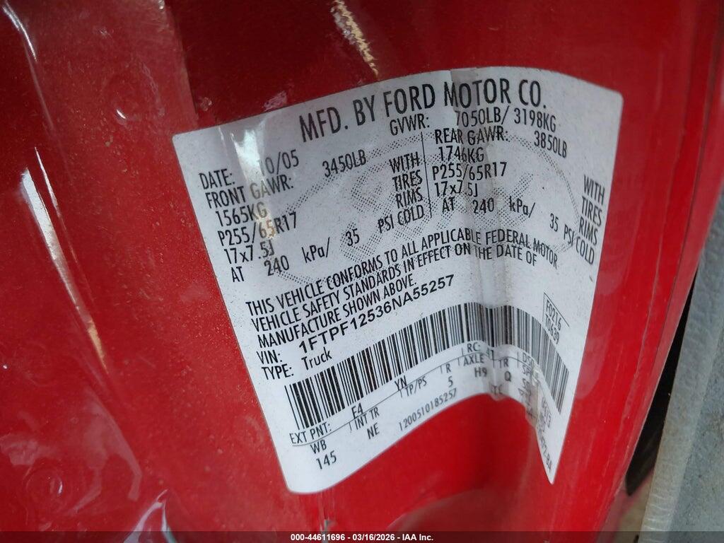 1FTPF12536NA55257 2006 FORD F-150 photo no. 9