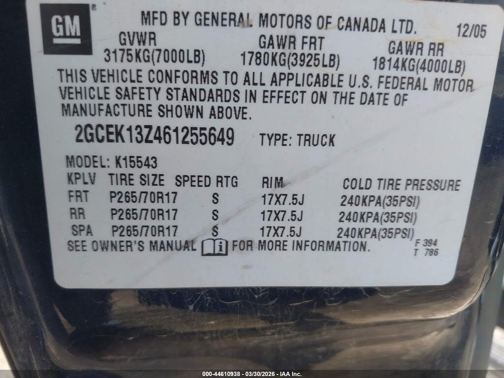 2GCEK13Z461255649 2006 CHEVROLET SILVERADO 1500 photo no. 9