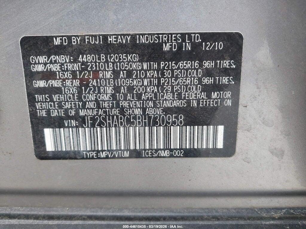 JF2SHABC5BH730958 2011 SUBARU FORESTER photo no. 9