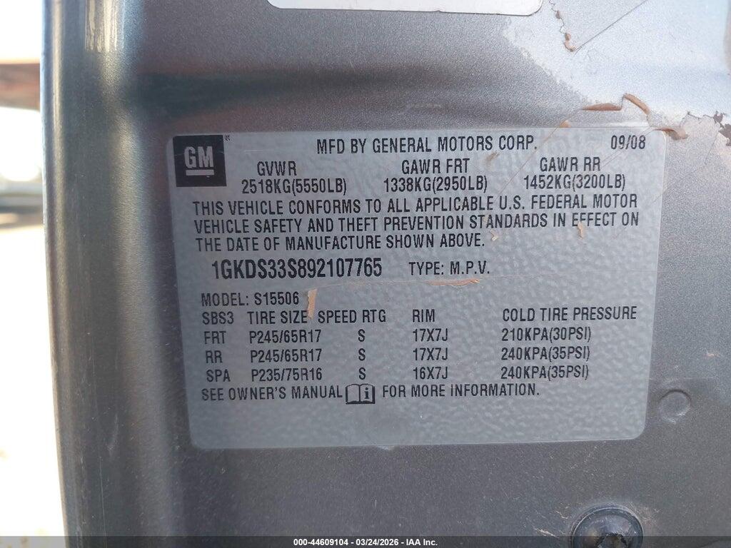1GKDS33S892107765 2009 GMC ENVOY photo no. 9