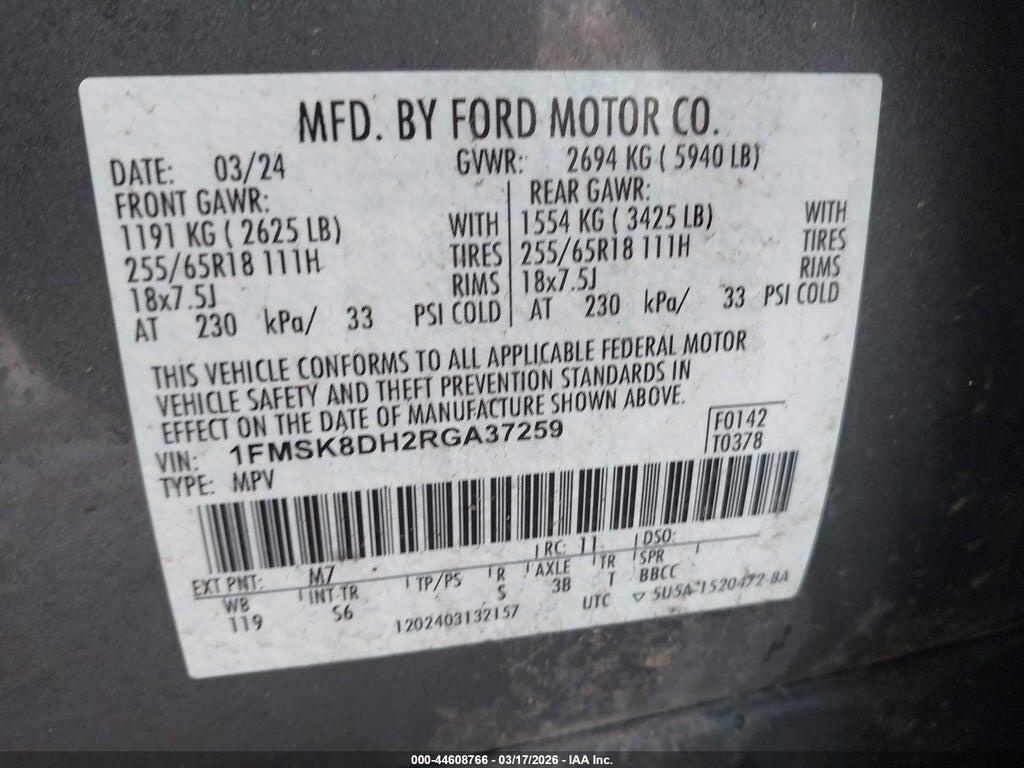 1FMSK8DH2RGA37259 2024 FORD EXPLORER photo no. 9