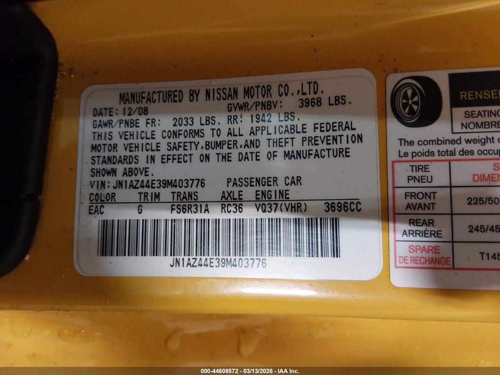 JN1AZ44E39M403776 2009 NISSAN 370Z photo no. 9