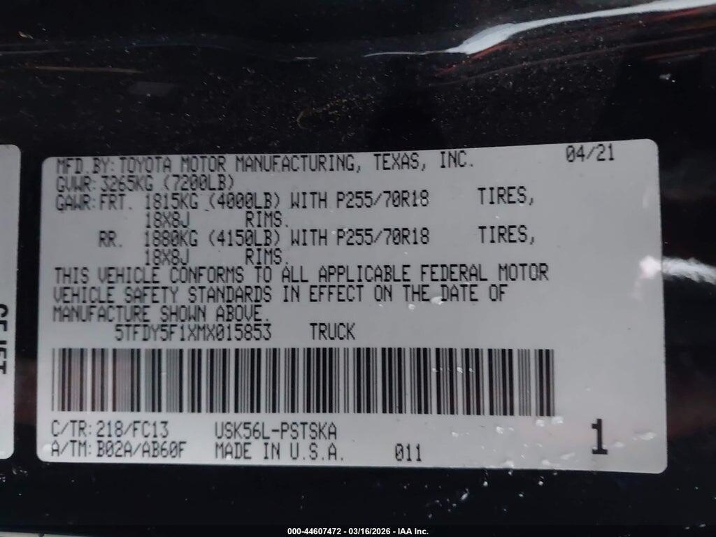 5TFDY5F1XMX015853 2021 TOYOTA TUNDRA photo no. 9