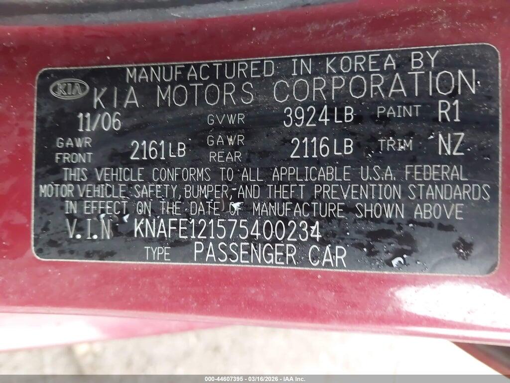 KNAFE121575400234 2007 KIA SPECTRA photo no. 9